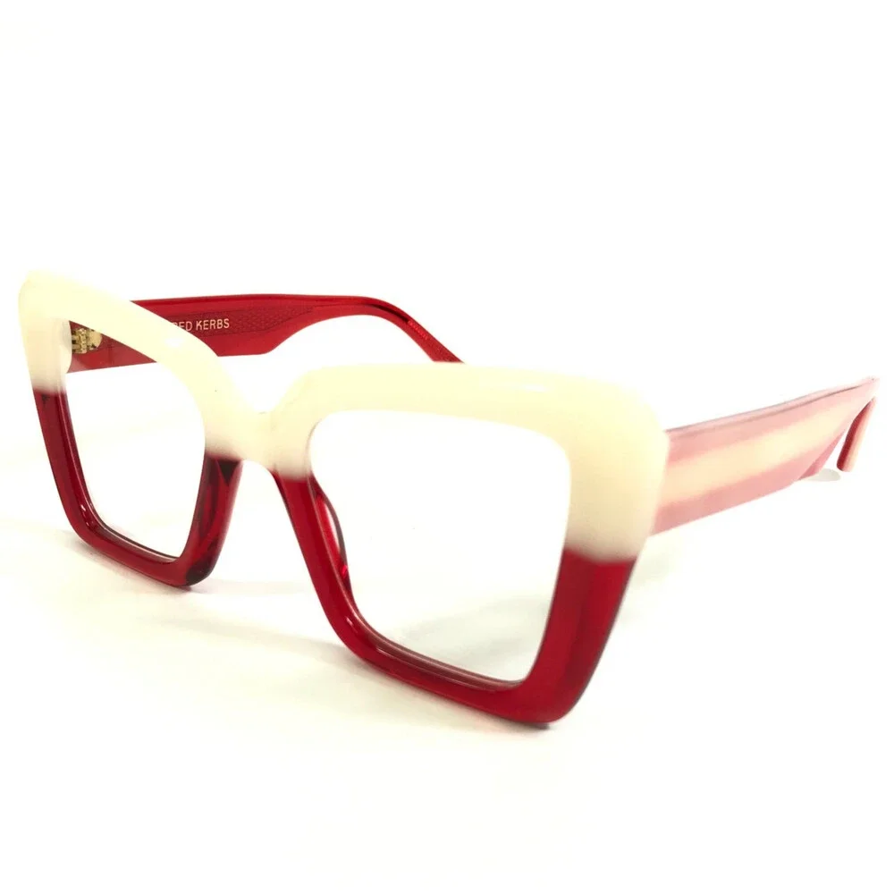 Alfred Kerbs Eyeglasses Frames AMANY RDBE Red Beige Thick Cat Eye 51-22-140